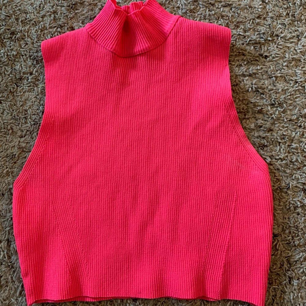 Hot Pink Cropped Mock Neck